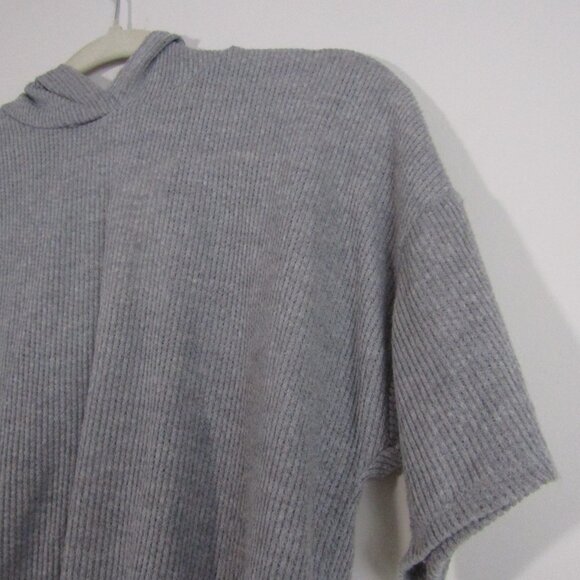 Live In The Moment Ribbed Knit Hooded Tee Small Gray - Picture 2 of 8
